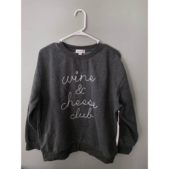 Wildfox Tops - Wildfox Wine & Cheese Club Sweatshirt Charcoal Grey Embroidered Crewneck Large